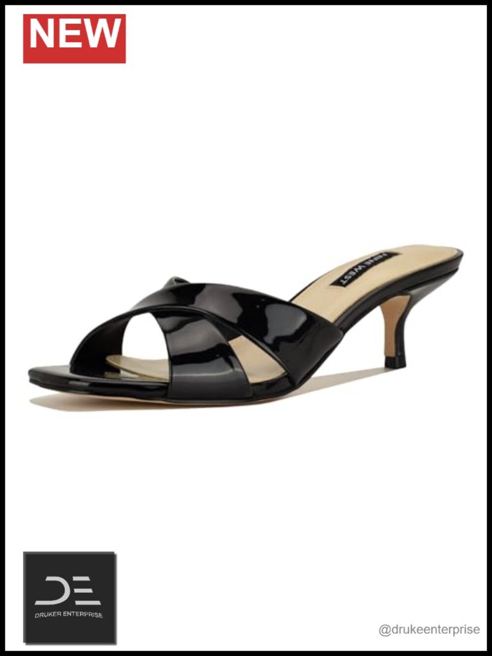 Nine West Merlana Kitten Heel Dress Sandals Faux Patent Leather